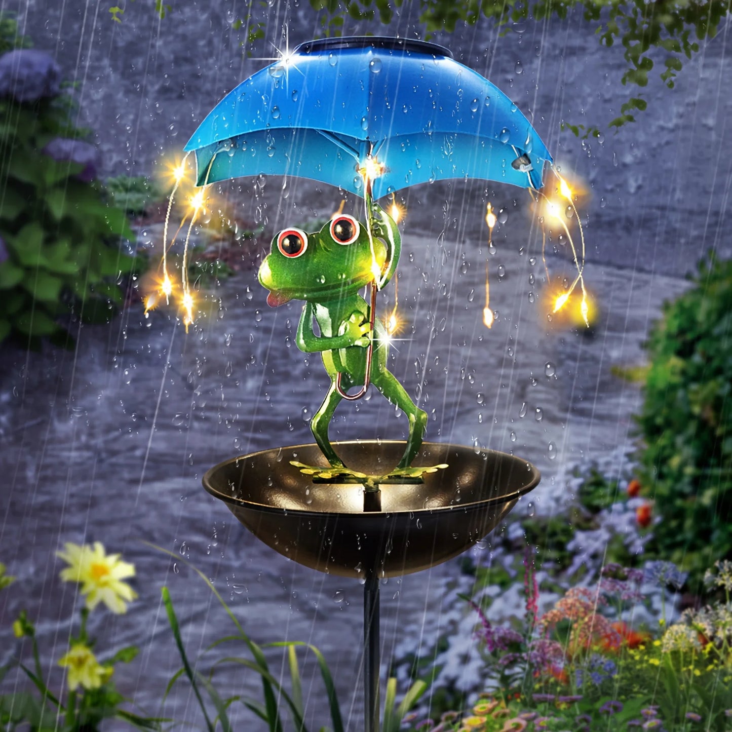 SolarFrog Outdoor Garden Statue Light – LED Solar Frog with Bird Feeder & Decorative Lawn Ornament