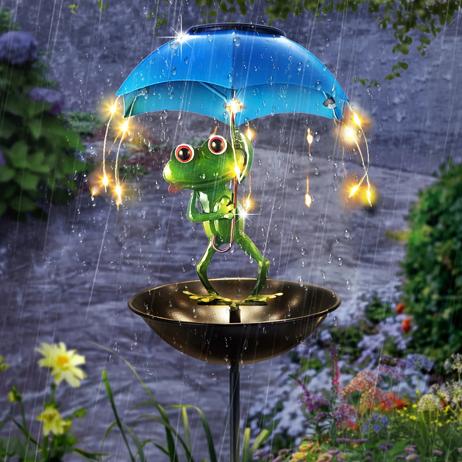 SolarFrog Outdoor Garden Statue Light – LED Solar Frog with Bird Feeder & Decorative Lawn Ornament