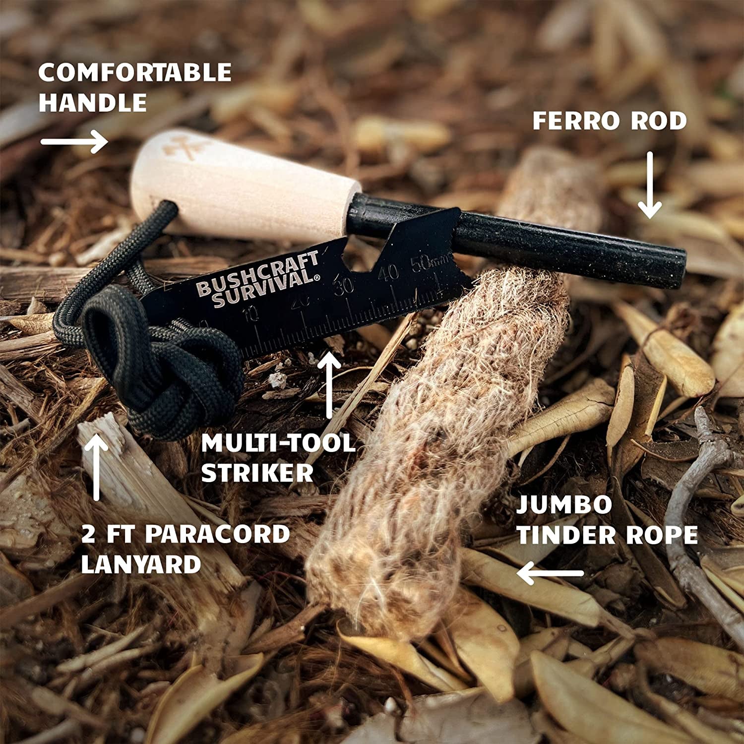 SparkForge Ferro Rod Fire Starter Kit – Waterproof Flint & Steel Striker with Tinder Rope & Multi-Tool