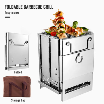 FireMate™ Portable Foldable Stainless Steel Camping Stove with Mini Charcoal Grill – Lightweight Outdoor Cooking Gear