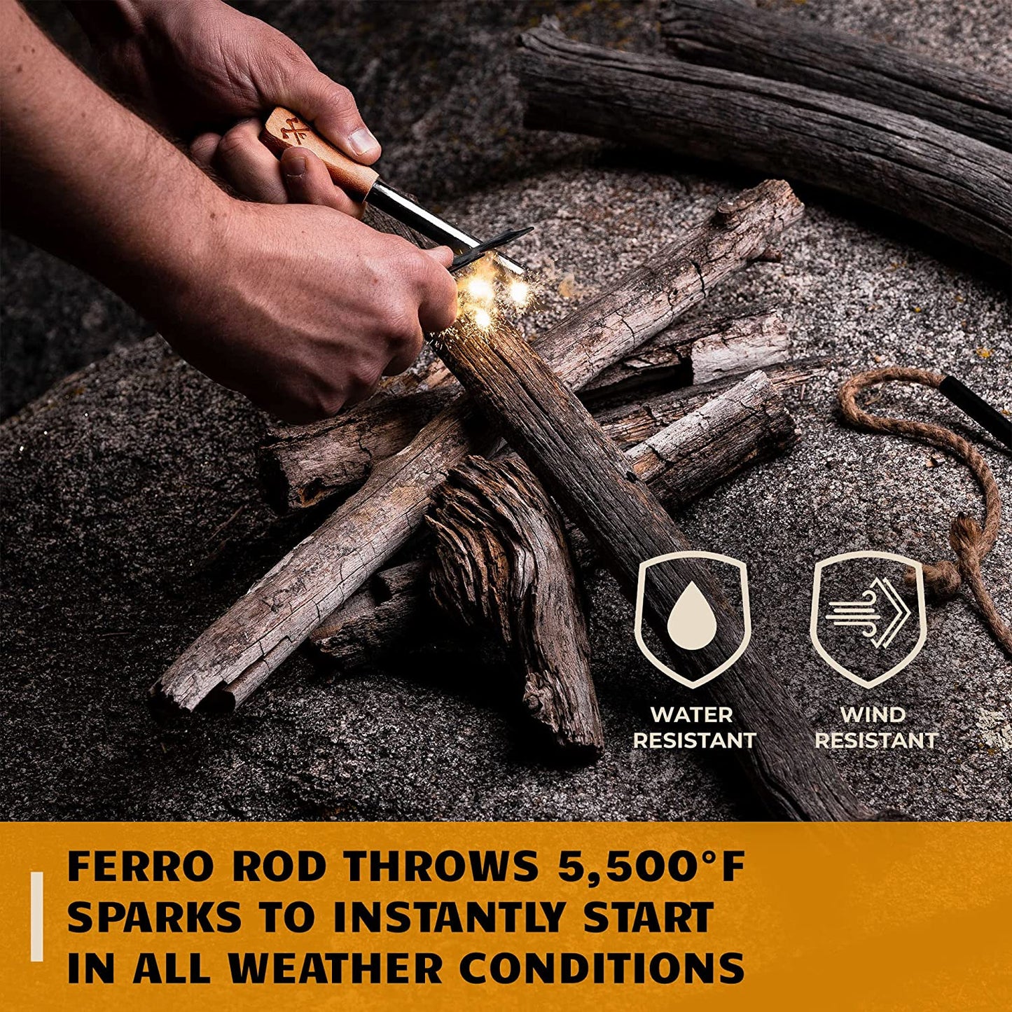 SparkForge Ferro Rod Fire Starter Kit – Waterproof Flint & Steel Striker with Tinder Rope & Multi-Tool