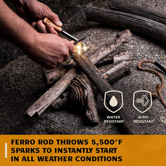 SparkForge Ferro Rod Fire Starter Kit – Waterproof Flint & Steel Striker with Tinder Rope & Multi-Tool