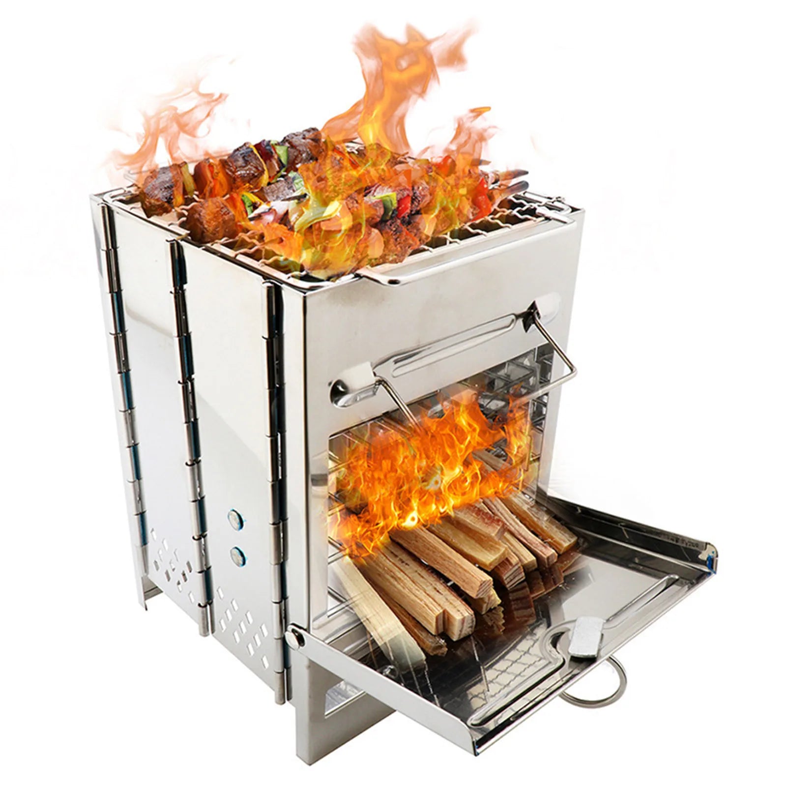 FireMate™ Portable Foldable Stainless Steel Camping Stove with Mini Charcoal Grill – Lightweight Outdoor Cooking Gear