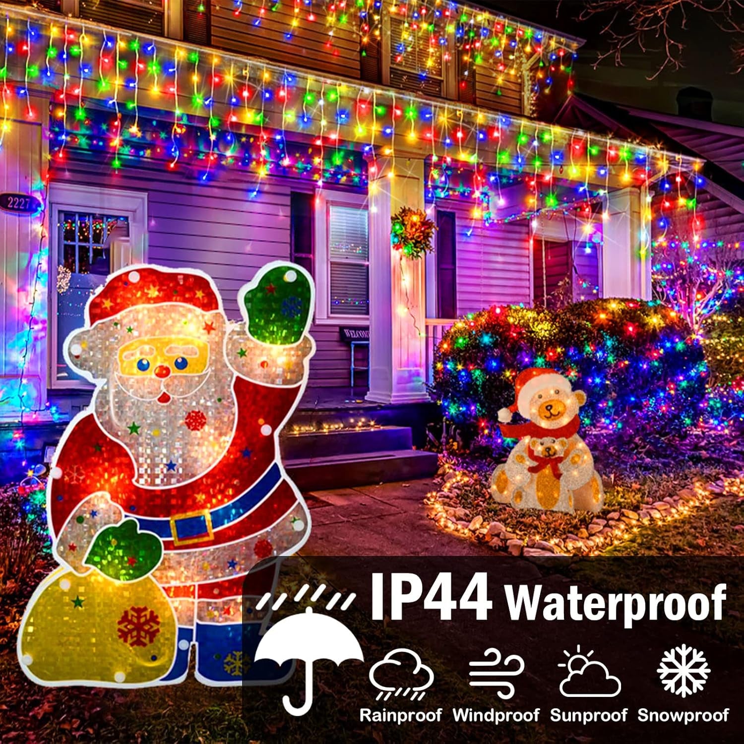 WinterGlow Cascade Ice Lights 49FT 480 LED Outdoor Icicle String Lights with 8 Modes Waterproof Timer Memory for Christmas Yard Garden Patio Decor