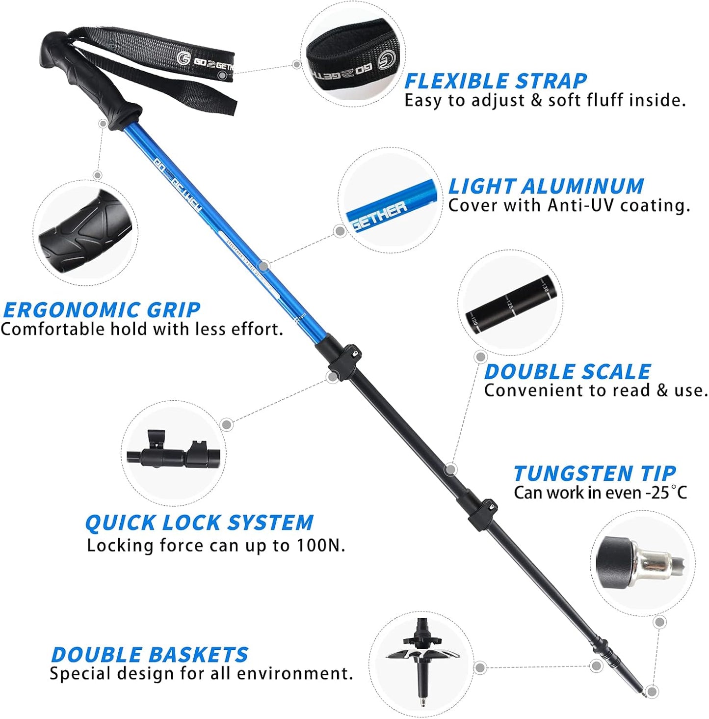 TrailStride Aluminum Trekking Poles – Adjustable Lightweight Walking Sticks with Quick Locks, Ergonomic Handles & Snow Baskets for Hiking & Trekking
