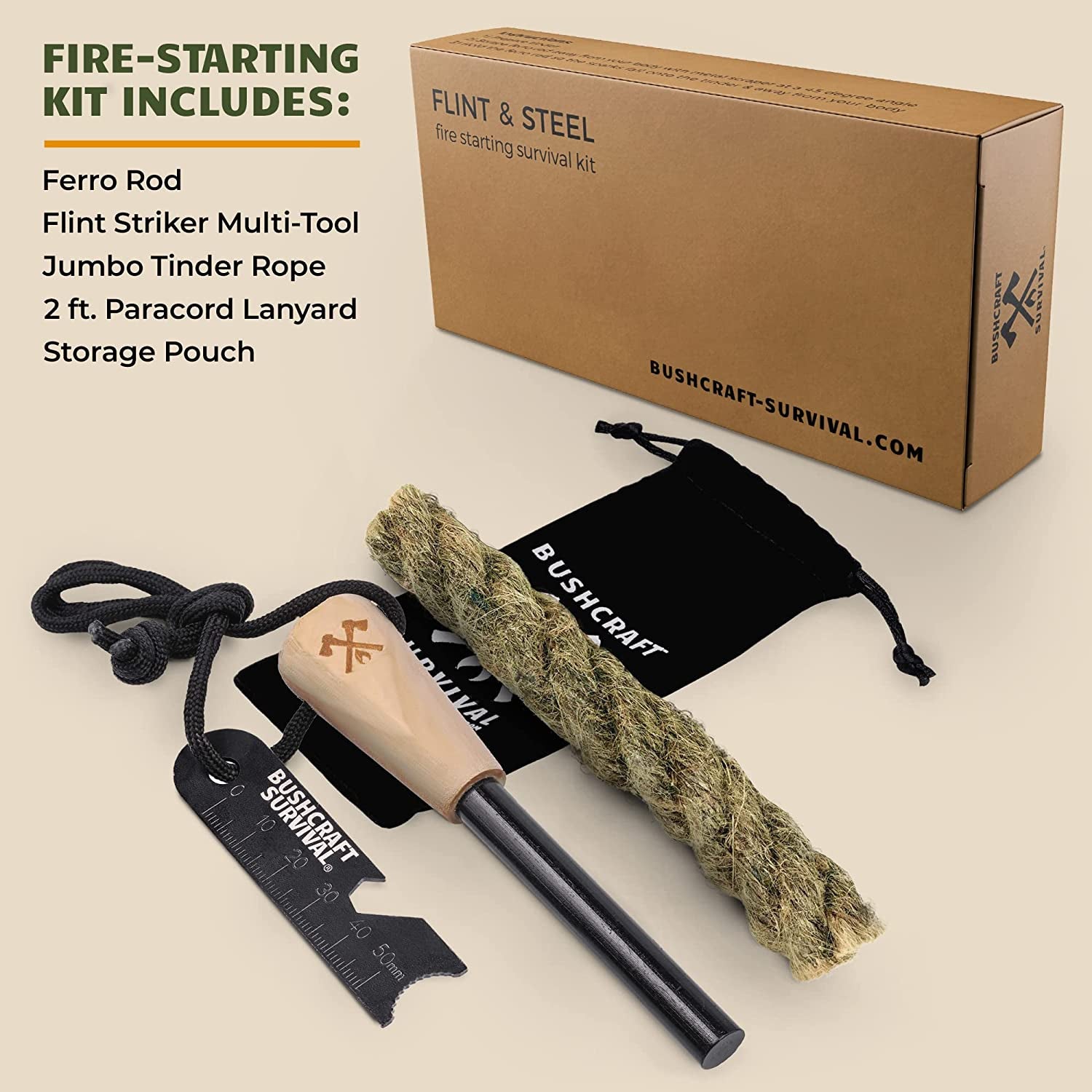 SparkForge Ferro Rod Fire Starter Kit – Waterproof Flint & Steel Striker with Tinder Rope & Multi-Tool