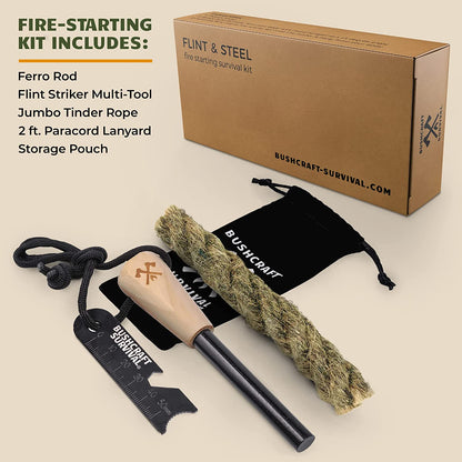 SparkForge Ferro Rod Fire Starter Kit – Waterproof Flint & Steel Striker with Tinder Rope & Multi-Tool
