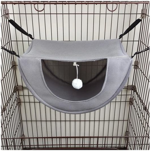 PurrNest Hanging Cat Hammock Bed – Soft Mesh Cage Hammock with Plush Toy for Comfortable Feline Rest & Play