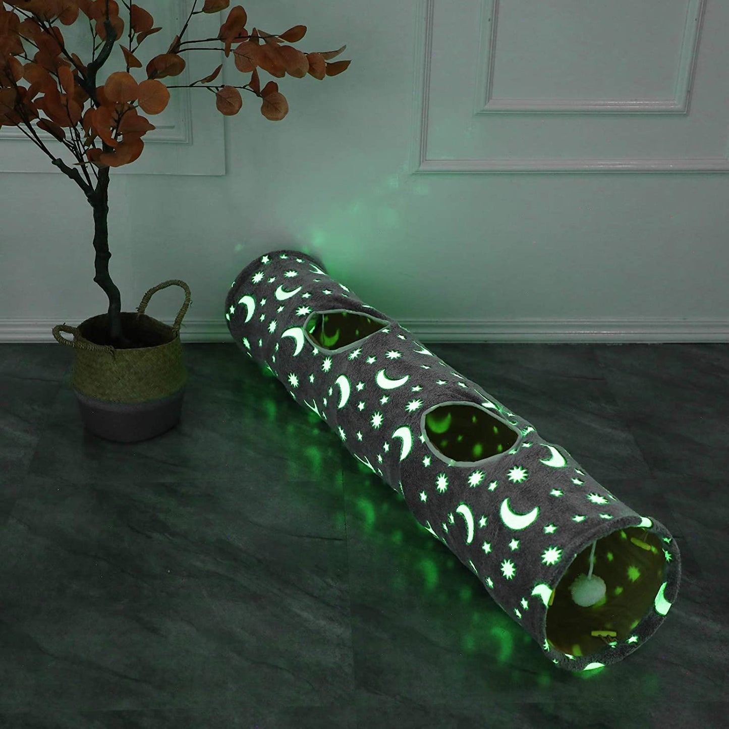 StarTunnel™ Cat Tunnel Tube with Plush Ball Toys – Collapsible Glow-in-the-Dark Play Tube for Kittens, Puppies, Rabbits, Ferrets & Small Pets