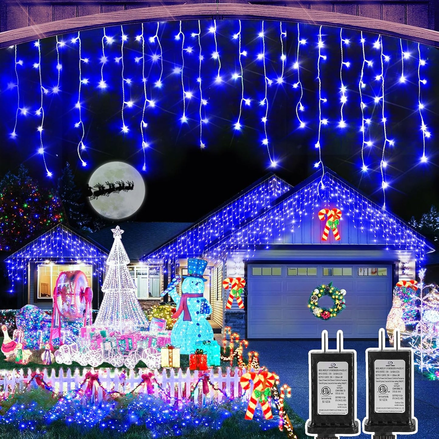 WinterGlow Cascade Ice Lights 49FT 480 LED Outdoor Icicle String Lights with 8 Modes Waterproof Timer Memory for Christmas Yard Garden Patio Decor