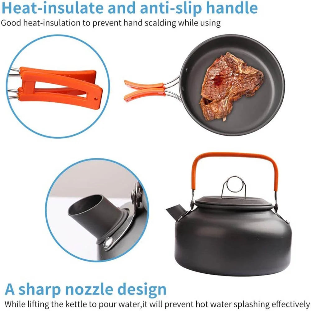 CampMate Cooking Set – Non-Stick Pots, Pan & Teapot for Camping, Hiking & Outdoor Picnic Meals
