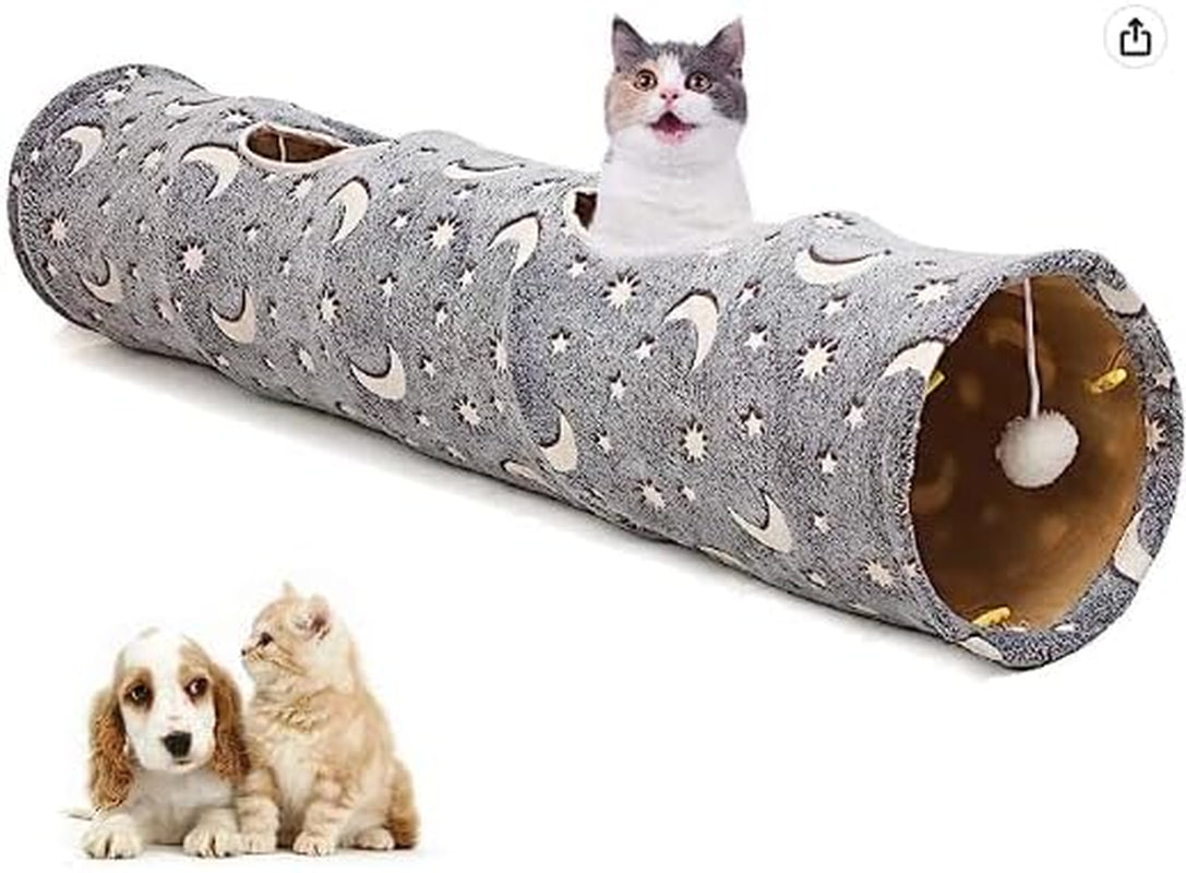 StarTunnel™ Cat Tunnel Tube with Plush Ball Toys – Collapsible Glow-in-the-Dark Play Tube for Kittens, Puppies, Rabbits, Ferrets & Small Pets