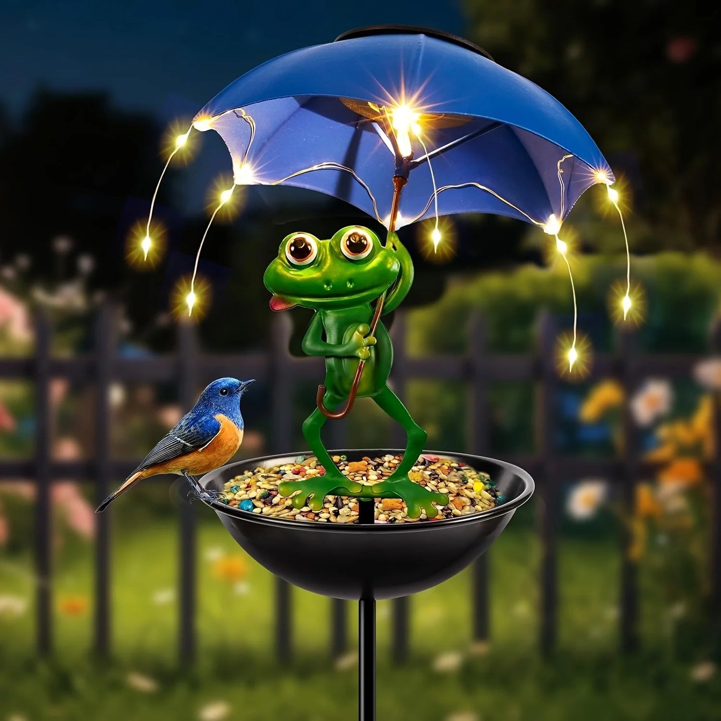 SolarFrog Outdoor Garden Statue Light – LED Solar Frog with Bird Feeder & Decorative Lawn Ornament