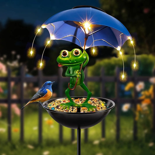 SolarFrog Outdoor Garden Statue Light – LED Solar Frog with Bird Feeder & Decorative Lawn Ornament