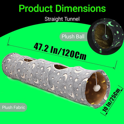 StarTunnel™ Cat Tunnel Tube with Plush Ball Toys – Collapsible Glow-in-the-Dark Play Tube for Kittens, Puppies, Rabbits, Ferrets & Small Pets