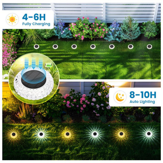 SolarGleam Outdoor Ground Lights 6 Pack – 2 Lighting Modes IP67 Waterproof Solar Deck Pathway Walkway Garden Patio Lights