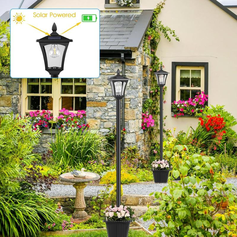 SolarBloom Lamp Post Light – 65" Solar Lamp Post with Planter 60 Lumens Glass Solar Garden Light Warm White Outdoor Waterproof