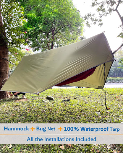 TrailNest All-in-One Camping Hammock with Net & Rain Fly – Portable Single & Double 2 Person Hammock Tent with Straps for Outdoor Hiking & Travel