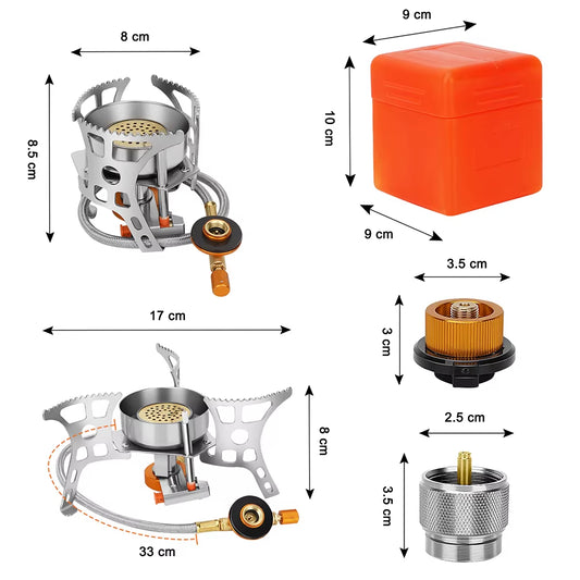 CampForge 3900W Windproof Hiking Stove – Portable Gas Burner with Piezo Ignition, Folding Design & Multi-Fuel Adapters