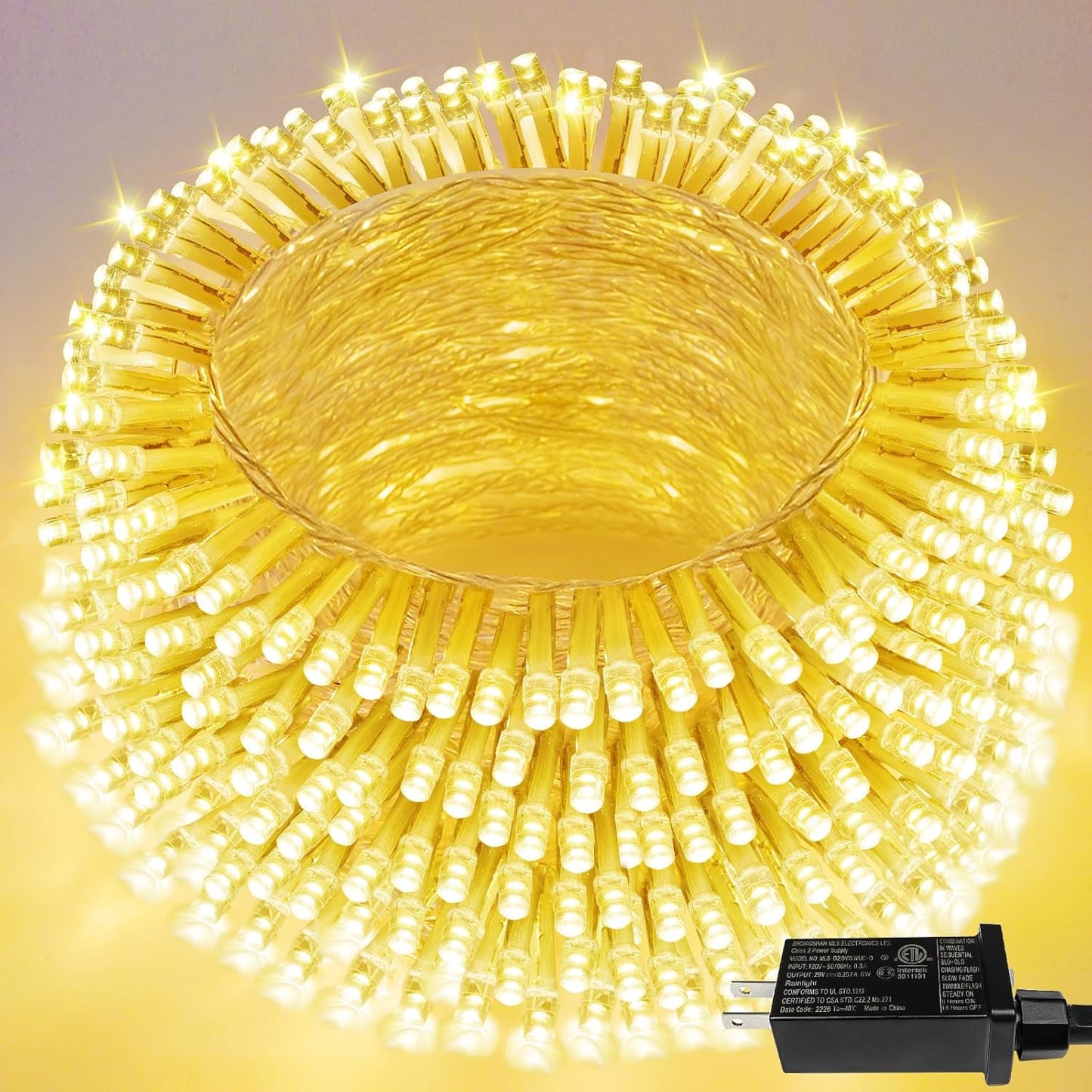 GlowLink 200 LED Connectable Christmas Lights 66FT Warm White String Lights with 13 Modes Waterproof Plug-In Fairy Lights