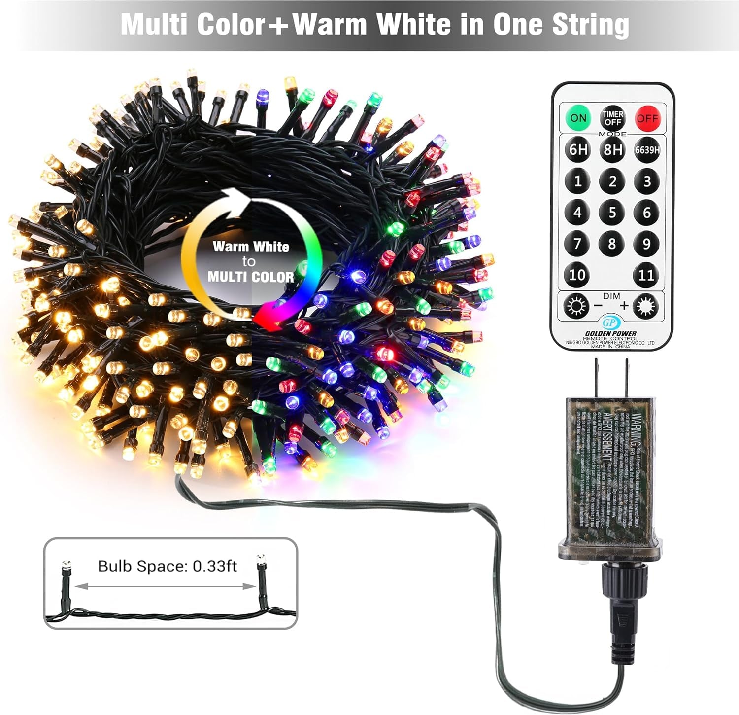 ColorWave Dual Glow Christmas Lights 65.67FT 200 LED Color Changing Tree Lights with 11 Modes Remote Connectable 29V Safe Adapter