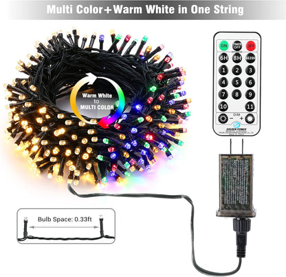 ColorWave Dual Glow Christmas Lights 65.67FT 200 LED Color Changing Tree Lights with 11 Modes Remote Connectable 29V Safe Adapter