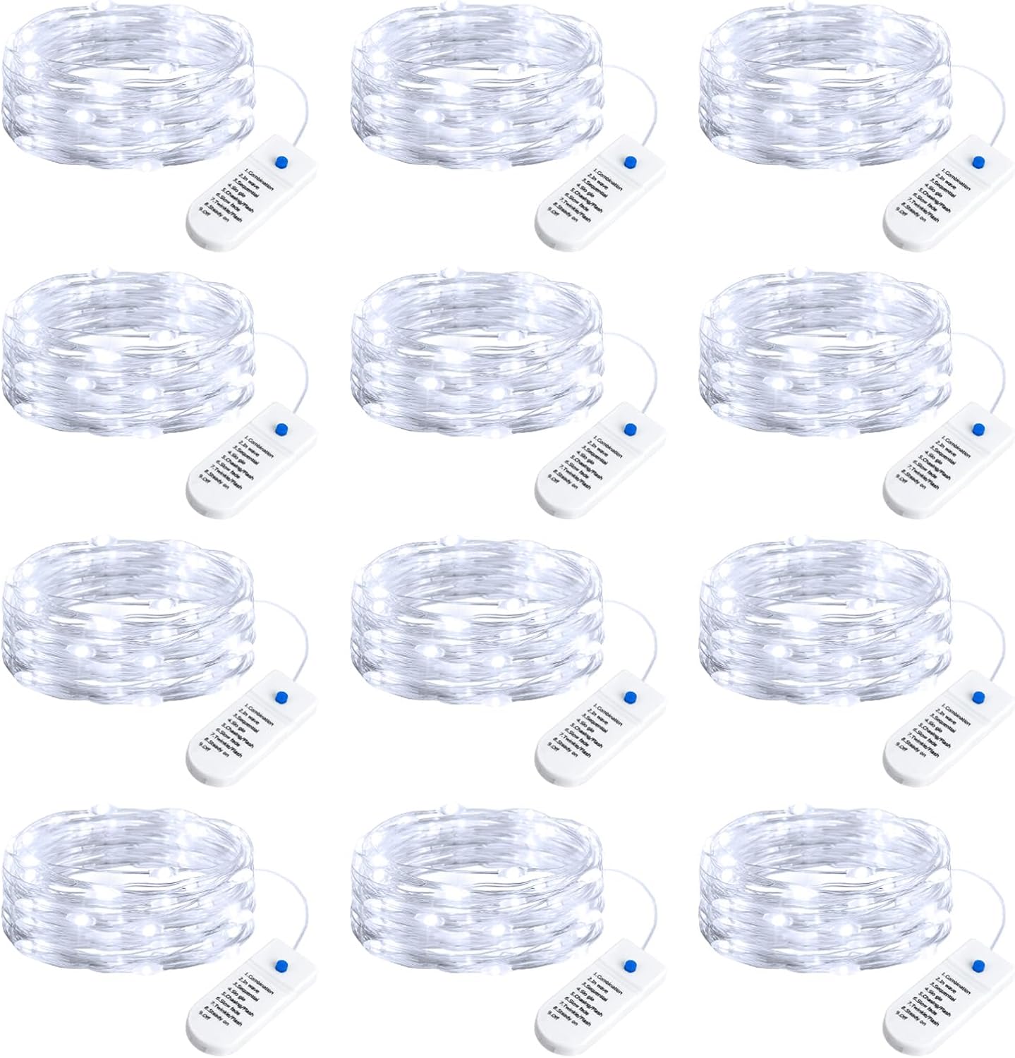 StarGlow Fairy Light Set – 12 Pack Battery Operated 7Ft 20 LED Waterproof Silver Wire Twinkle Lights with 8 Modes and Timer for Christmas Wedding Party Decor