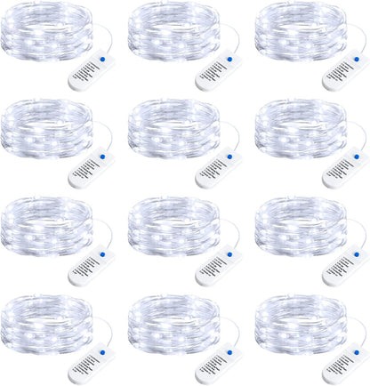 StarGlow Fairy Light Set – 12 Pack Battery Operated 7Ft 20 LED Waterproof Silver Wire Twinkle Lights with 8 Modes and Timer for Christmas Wedding Party Decor