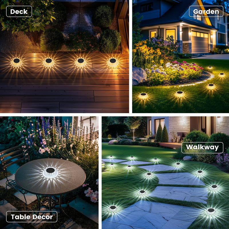 SolarGleam Outdoor Ground Lights 6 Pack – 2 Lighting Modes IP67 Waterproof Solar Deck Pathway Walkway Garden Patio Lights
