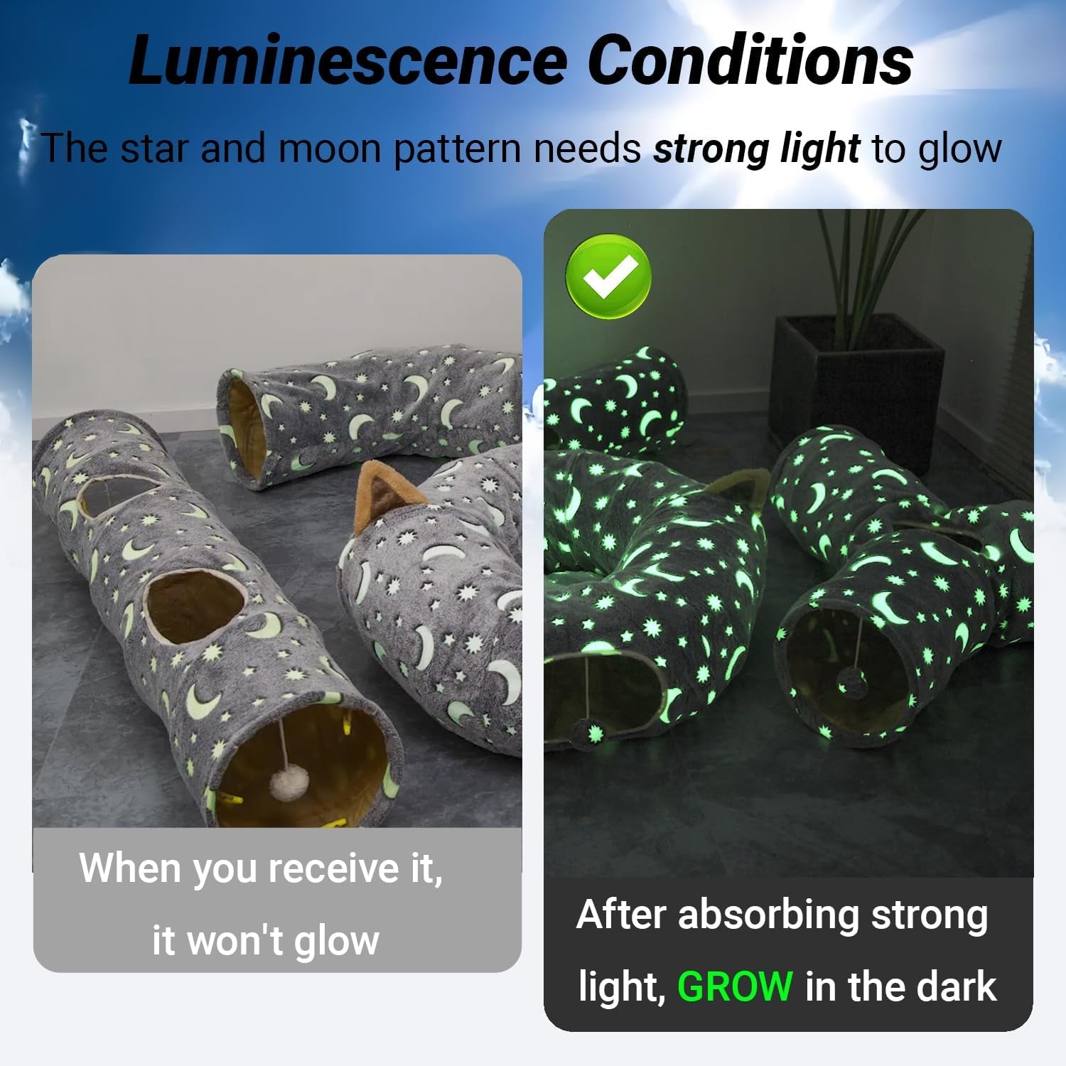 StarTunnel™ Cat Tunnel Tube with Plush Ball Toys – Collapsible Glow-in-the-Dark Play Tube for Kittens, Puppies, Rabbits, Ferrets & Small Pets