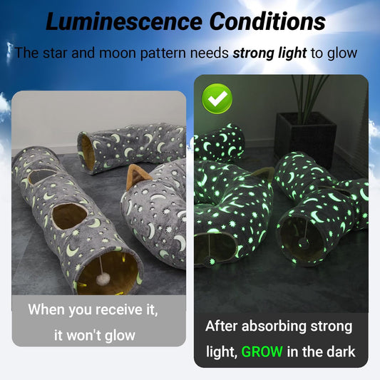 StarTunnel™ Cat Tunnel Tube with Plush Ball Toys – Collapsible Glow-in-the-Dark Play Tube for Kittens, Puppies, Rabbits, Ferrets & Small Pets