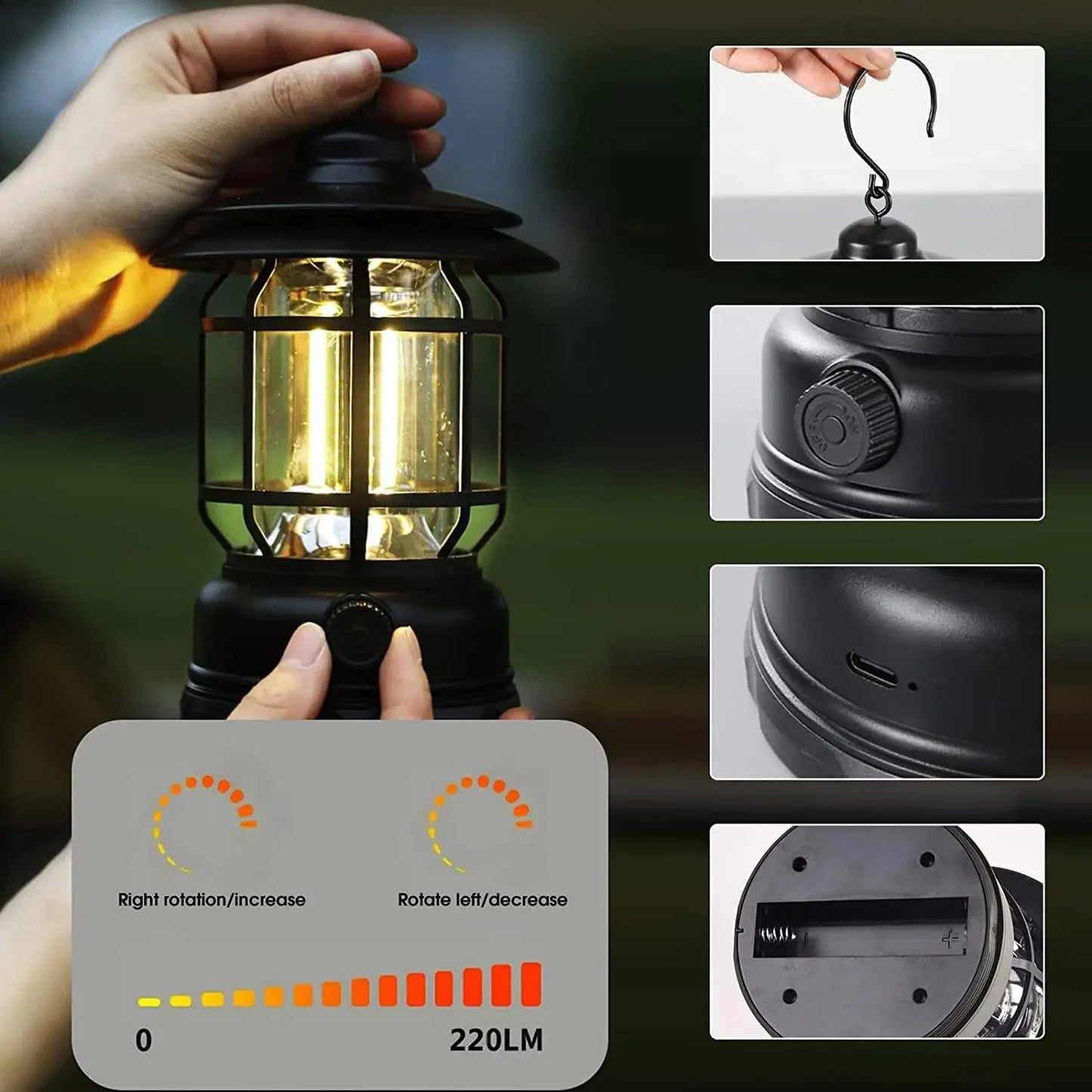RetroGlow 2-Pack Camping Lanterns – USB Rechargeable LED Lights, Waterproof for Tents, Hiking & Outdoor Adventures