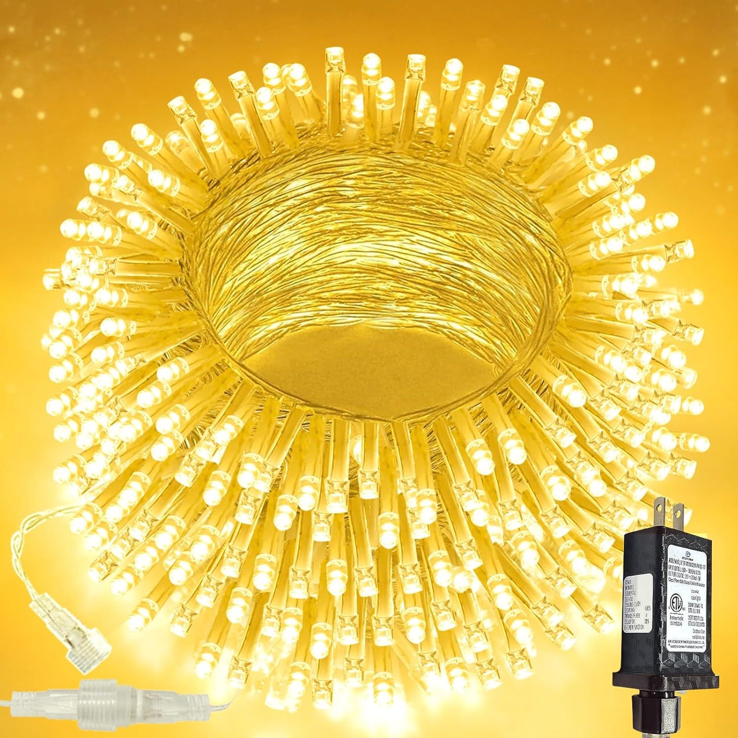 GlowLink 200 LED Connectable Christmas Lights 66FT Warm White String Lights with 13 Modes Waterproof Plug-In Fairy Lights