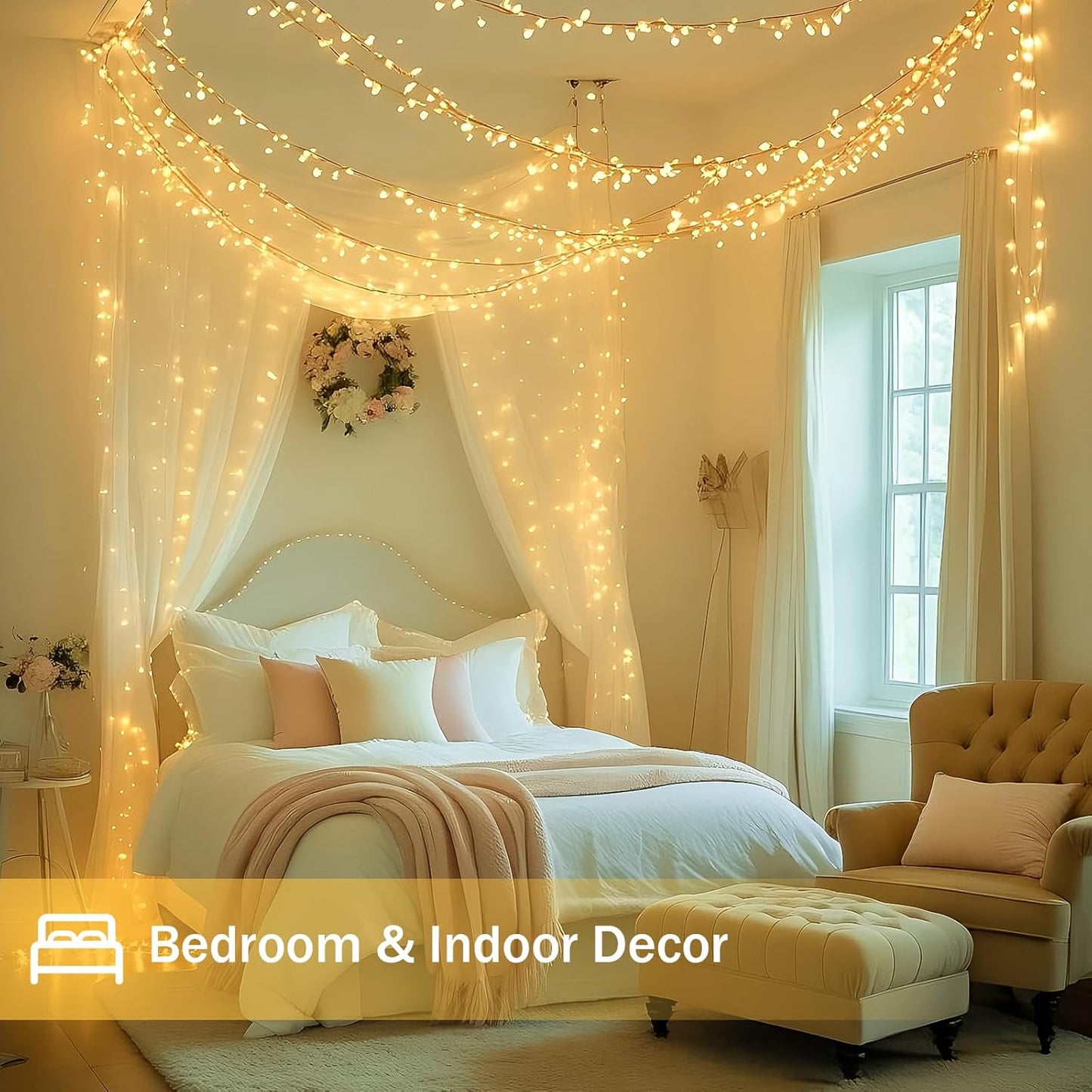 GlowLink 200 LED Connectable Christmas Lights 66FT Warm White String Lights with 13 Modes Waterproof Plug-In Fairy Lights