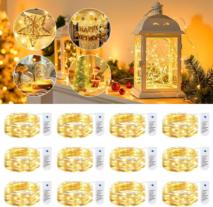 StarGlow Fairy Light Set – 12 Pack Battery Operated 7Ft 20 LED Waterproof Silver Wire Twinkle Lights with 8 Modes and Timer for Christmas Wedding Party Decor