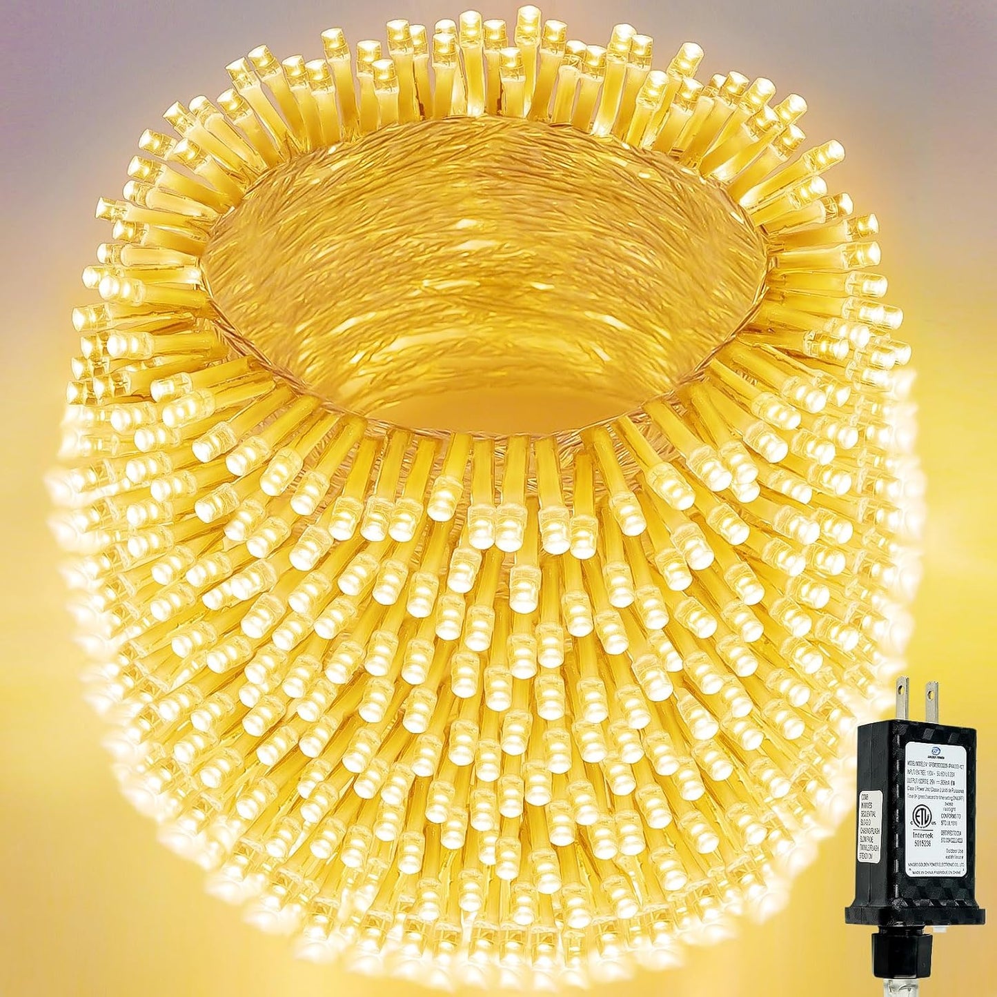 GlowLink 200 LED Connectable Christmas Lights 66FT Warm White String Lights with 13 Modes Waterproof Plug-In Fairy Lights