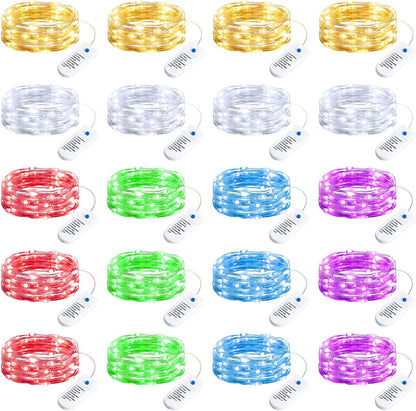 StarGlow Fairy Light Set – 12 Pack Battery Operated 7Ft 20 LED Waterproof Silver Wire Twinkle Lights with 8 Modes and Timer for Christmas Wedding Party Decor