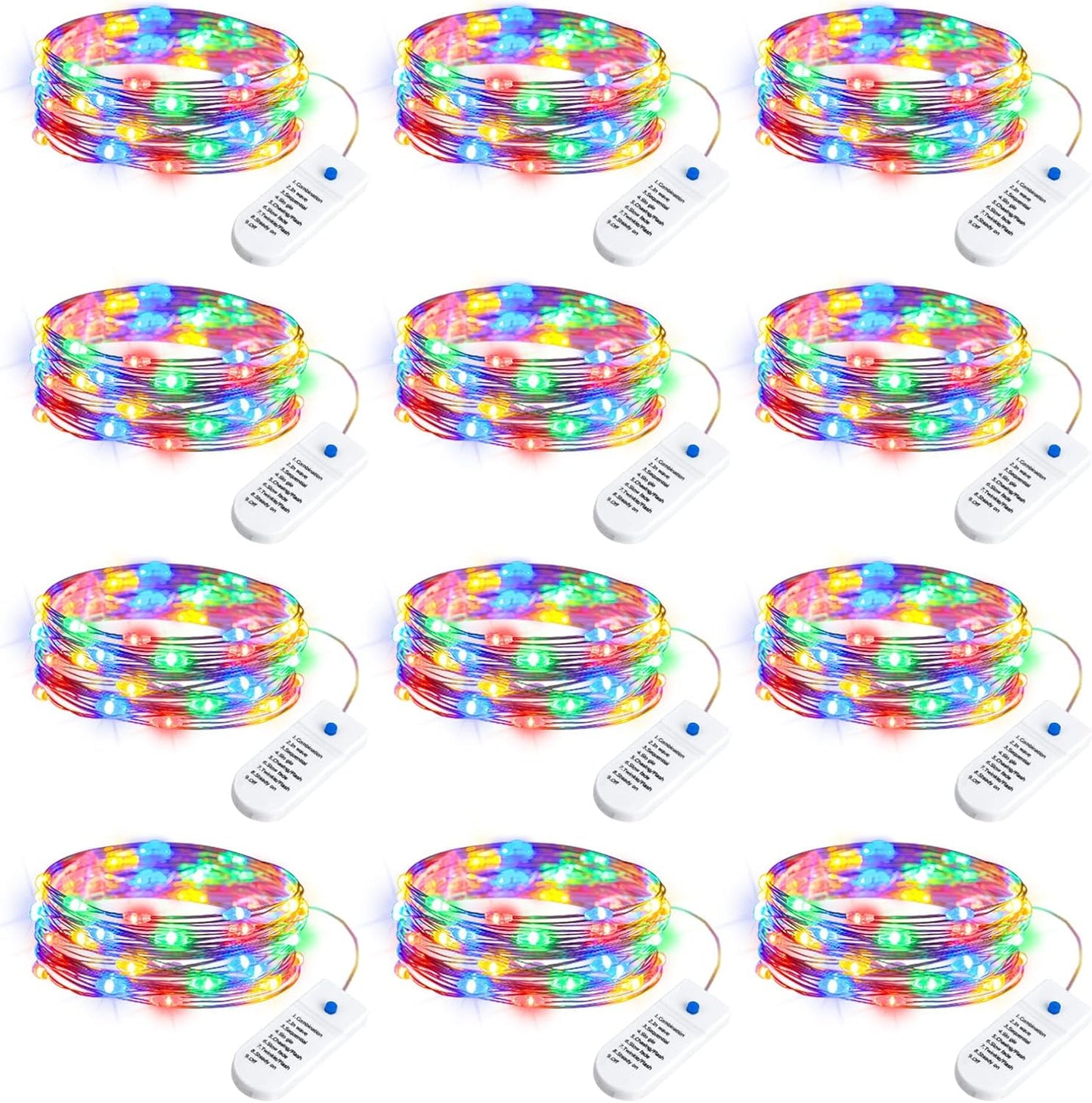 StarGlow Fairy Light Set – 12 Pack Battery Operated 7Ft 20 LED Waterproof Silver Wire Twinkle Lights with 8 Modes and Timer for Christmas Wedding Party Decor