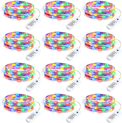 StarGlow Fairy Light Set – 12 Pack Battery Operated 7Ft 20 LED Waterproof Silver Wire Twinkle Lights with 8 Modes and Timer for Christmas Wedding Party Decor