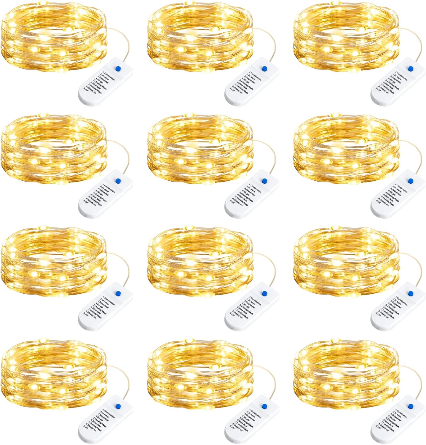 StarGlow Fairy Light Set – 12 Pack Battery Operated 7Ft 20 LED Waterproof Silver Wire Twinkle Lights with 8 Modes and Timer for Christmas Wedding Party Decor