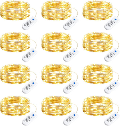 StarGlow Fairy Light Set – 12 Pack Battery Operated 7Ft 20 LED Waterproof Silver Wire Twinkle Lights with 8 Modes and Timer for Christmas Wedding Party Decor