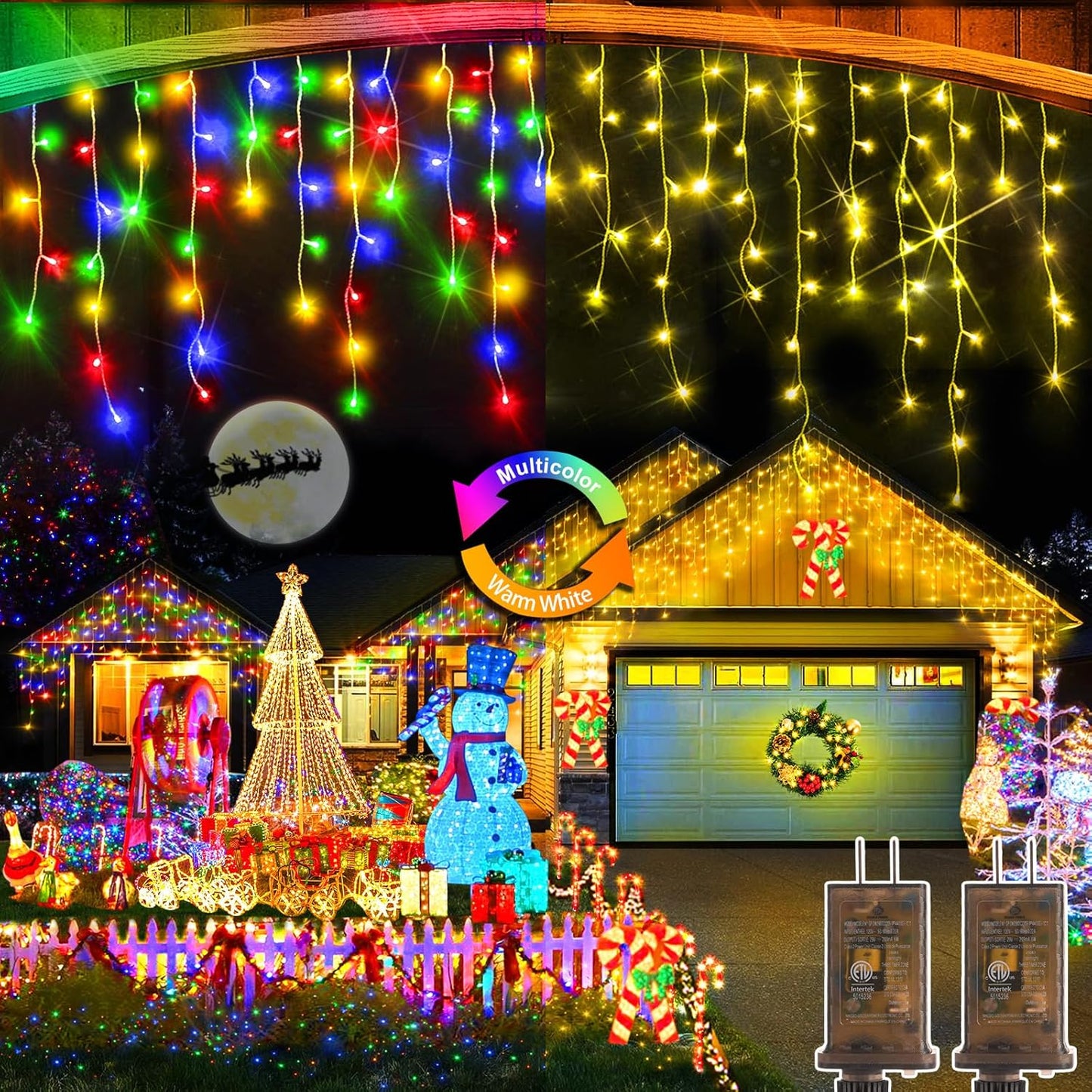 WinterGlow Cascade Ice Lights 49FT 480 LED Outdoor Icicle String Lights with 8 Modes Waterproof Timer Memory for Christmas Yard Garden Patio Decor