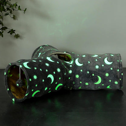 StarTunnel™ Cat Tunnel Tube with Plush Ball Toys – Collapsible Glow-in-the-Dark Play Tube for Kittens, Puppies, Rabbits, Ferrets & Small Pets