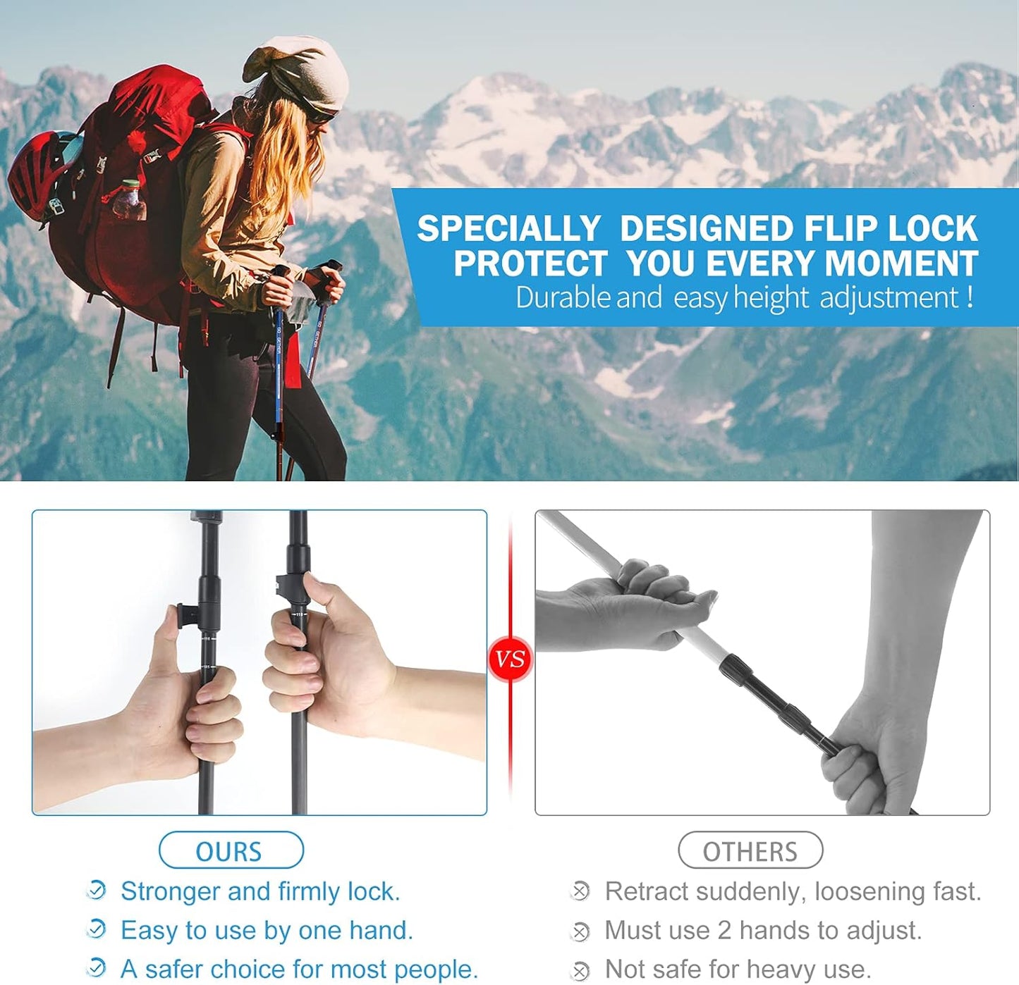TrailStride Aluminum Trekking Poles – Adjustable Lightweight Walking Sticks with Quick Locks, Ergonomic Handles & Snow Baskets for Hiking & Trekking