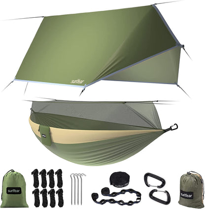 TrailNest All-in-One Camping Hammock with Net & Rain Fly – Portable Single & Double 2 Person Hammock Tent with Straps for Outdoor Hiking & Travel