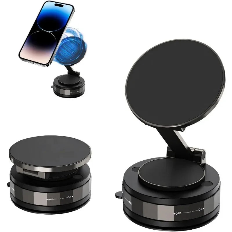 Adjustable Foldable Magnetic Phone Mount – 360° Rotating Suction Cup Holder for Dashboard, Windshield, or Tile