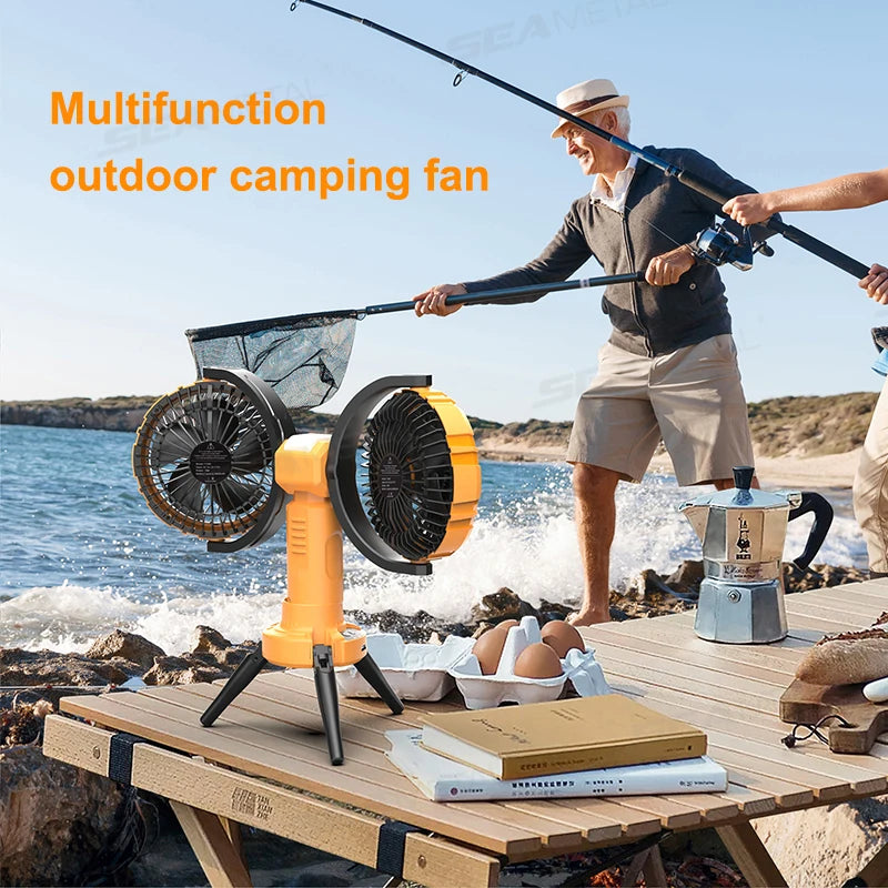 BreezeMate™ 8000mAh Camping Fan – Outdoor Rechargeable Cooling Fan with LED Light, Automatic Rotation, Power Bank, Portable Tent Fan for Camping, Hiking & Travel Test