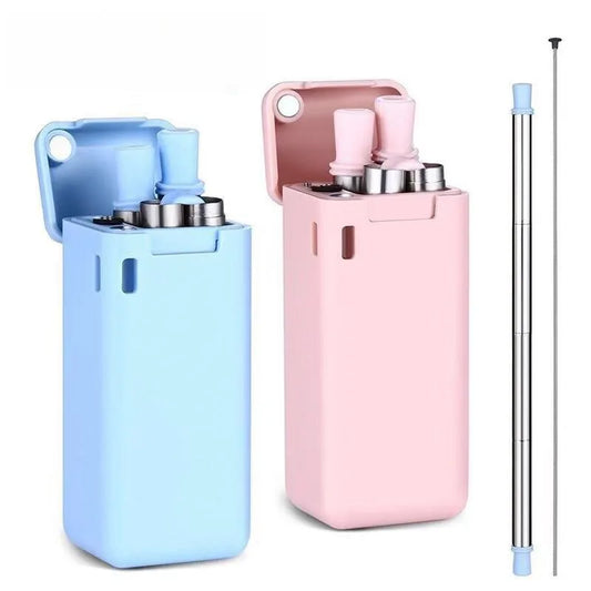Foldable Reusable Straw – Collapsible Stainless Steel & Silicone Drinking Straw with Case for Travel, Camping, Office & Everyday Use