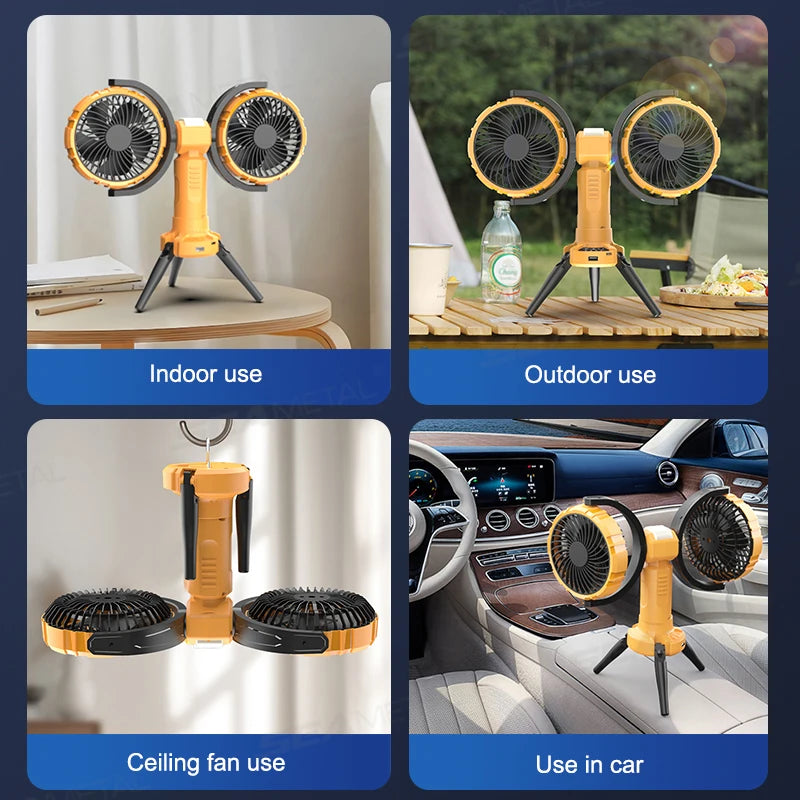 BreezeMate™ 8000mAh Camping Fan – Outdoor Rechargeable Cooling Fan with LED Light, Automatic Rotation, Power Bank, Portable Tent Fan for Camping, Hiking & Travel Test