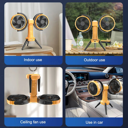 BreezeMate™ 8000mAh Camping Fan – Outdoor Rechargeable Cooling Fan with LED Light, Automatic Rotation, Power Bank, Portable Tent Fan for Camping, Hiking & Travel Test